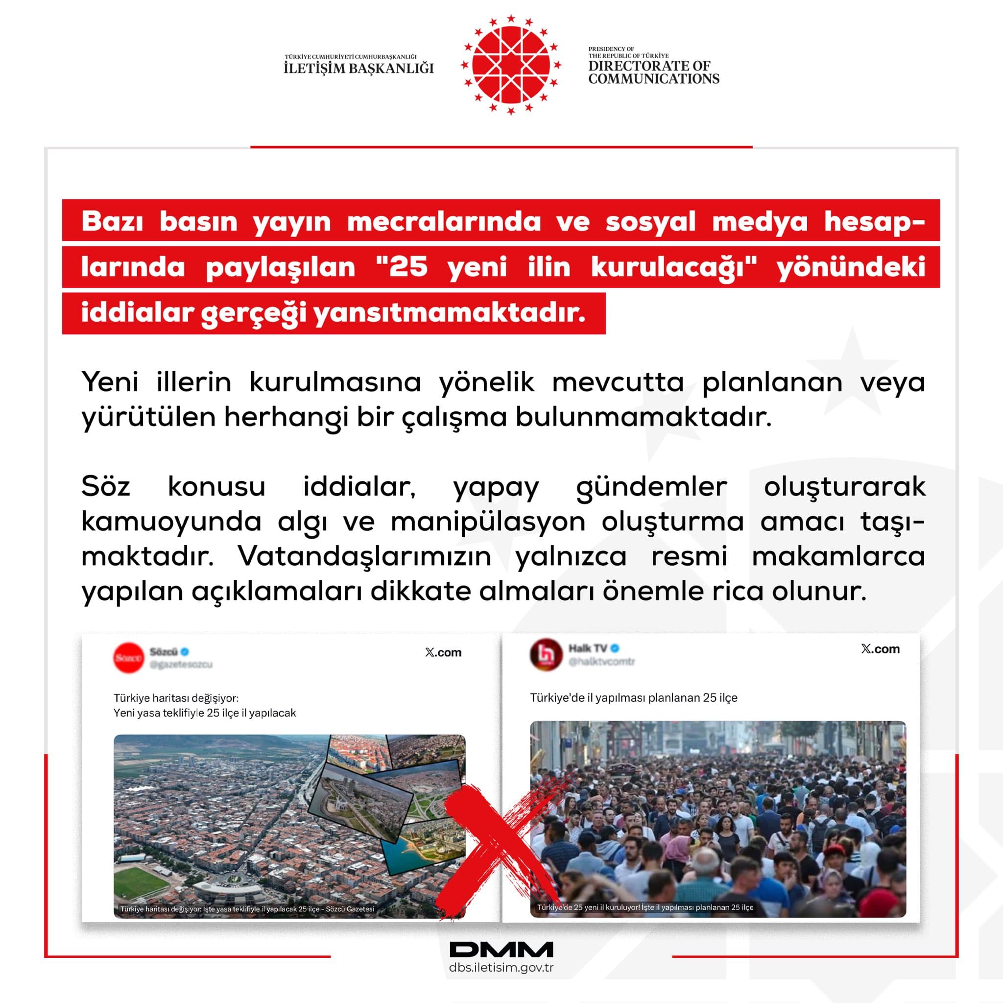 “25 yeni ilin kurulacağı” iddiasına Cumhurbaşkanlığı’ndan yalanlama geldi